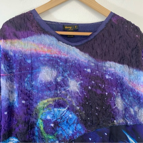 Jerry T Bouse Top Woman 3X  Purple Celestial Print Sheer Lined Flare Sleeve Boho - Picture 2 of 9